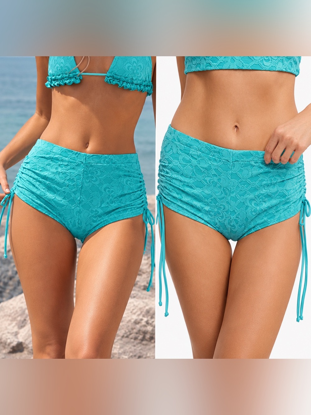 New small free people free-est Ginny jacquard swim shorts bottoms aqua tea tie